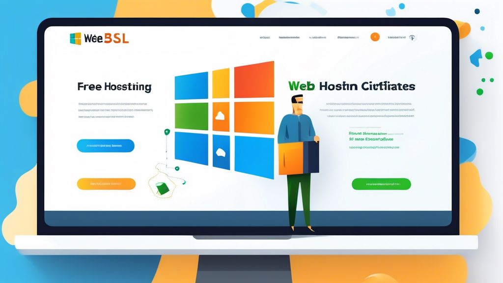 A bright and modern webpage promoting various Windows web hosting services that all include SSL certificates free of charge, with a prominent logo or banne