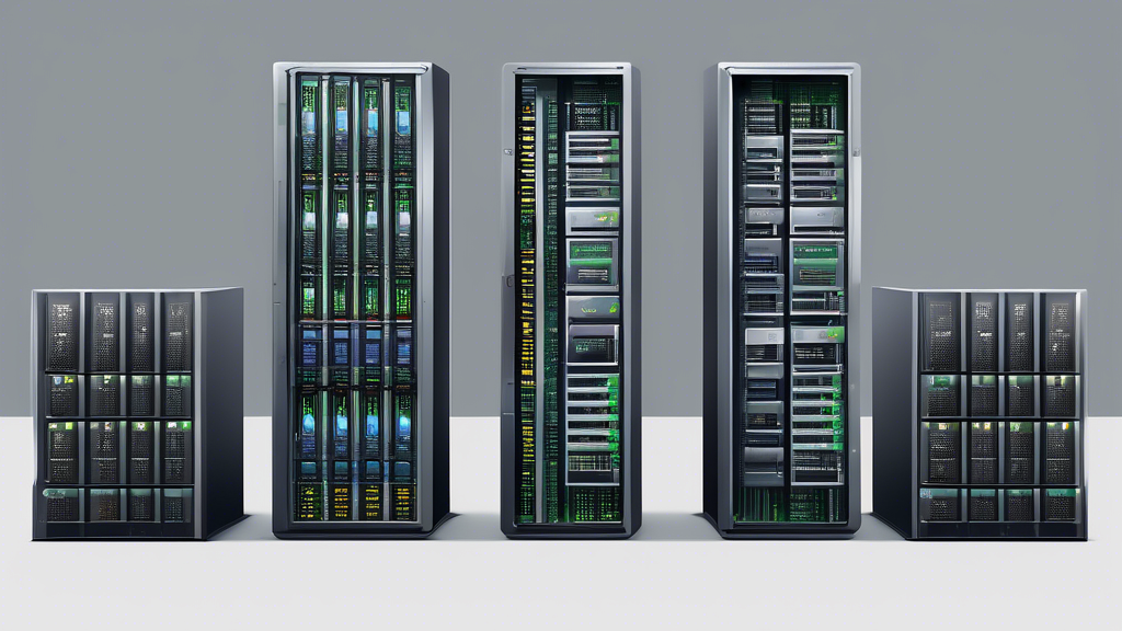 A selection of web hosting servers displaying a large backup system containing multiple hard disk drives.