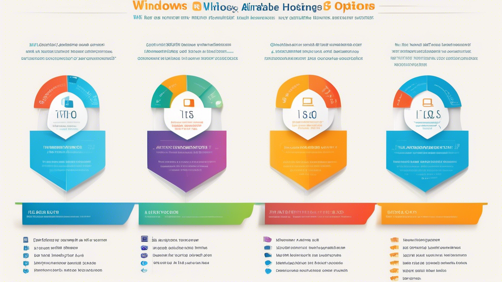 A vibrant and informative infographic showcasing the various affordable Windows hosting options available, comparing their key features, pricing, and suita