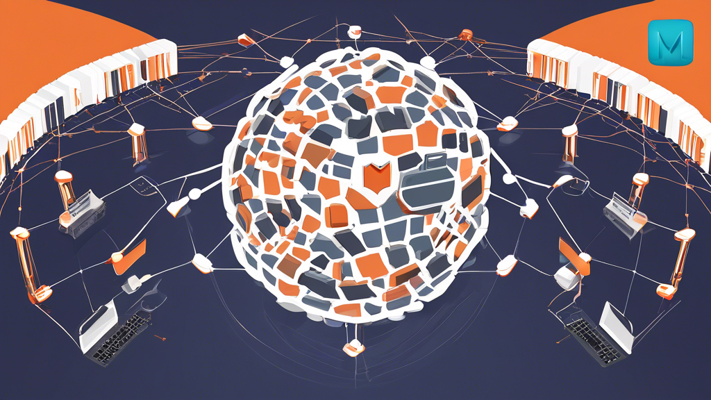 Digital illustration of a globe made up of multiple servers with the Magento logo in the center, representing shared hosting providers for Magento in 2024.