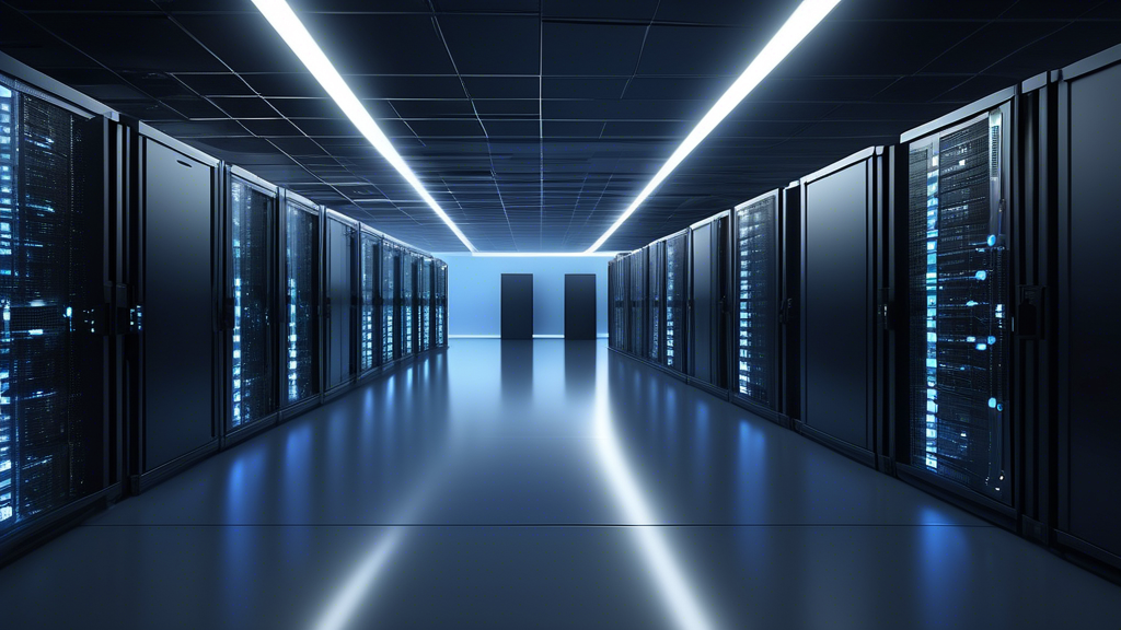 A modern data center with servers that have arrows pointing to the word Bandwidth.