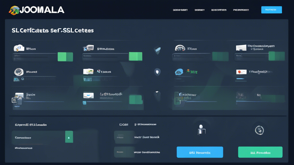 A dashboard view of a Joomla hosting service provider offering free SSL certificates, with a focus on the SSL icon and security features.