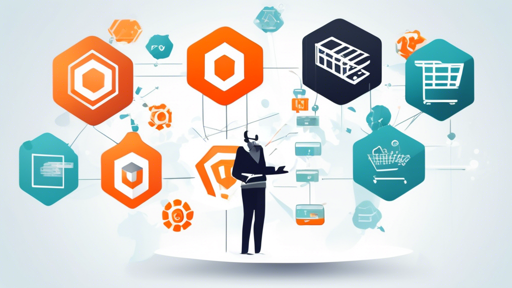 An abstract representation of the best Magento hosting providers for e-commerce businesses, with an emphasis on reliability, performance, and security. The