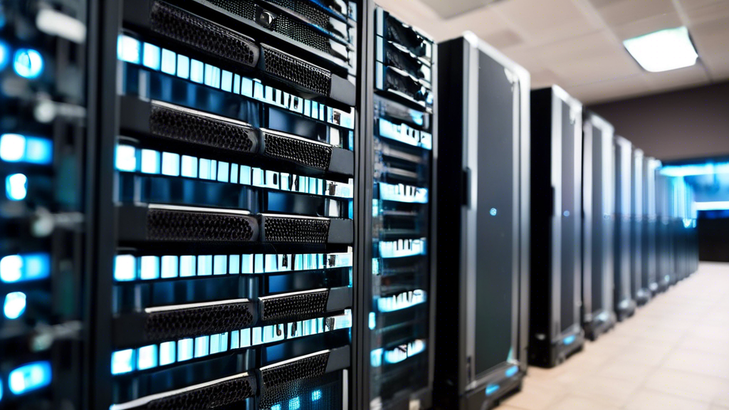 A server rack full of computers with a sign that says Shared Bandwidth Optimized Hosting Providers on it.