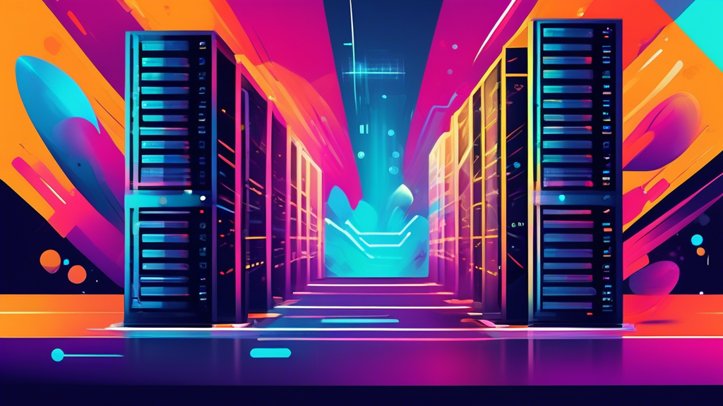 A vibrant, abstract representation of the benefits and capabilities of VPS business hosting, including increased security, reliability, and performance, wi