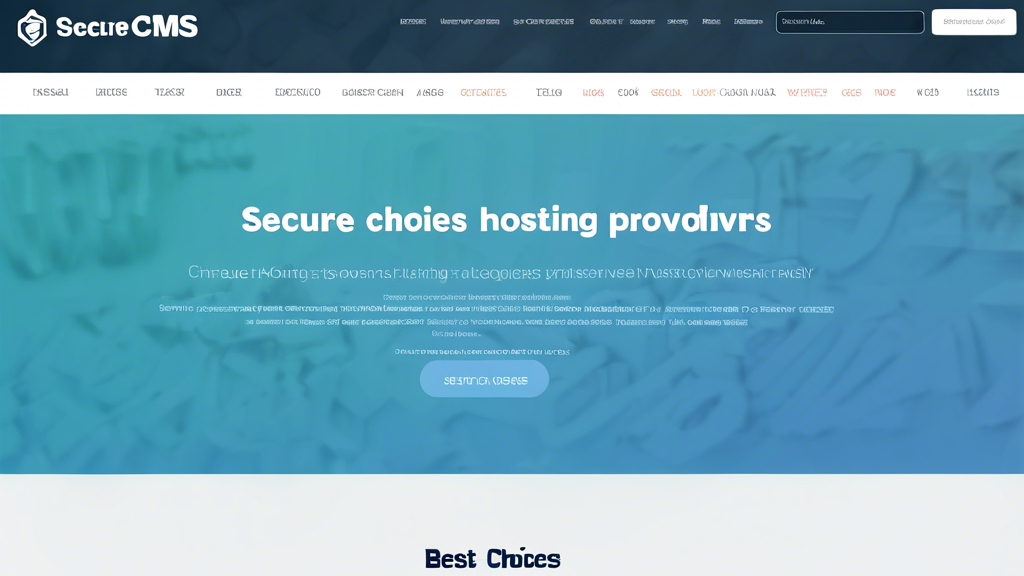 A screenshot of a secure CMS hosting landing page with the headline Secure CMS Hosting: Best Choices! and a list of hosting providers with their logos and