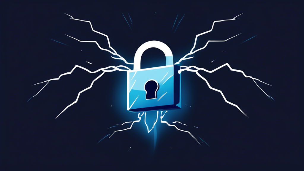 A graphic design of a padlock with a lightning bolt going through it