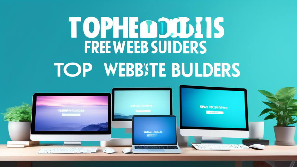 An assortment of laptop and desktop computers in various colors, floating in a cyan-tinted sky with the tagline Top Web Hosting Providers with Free Website