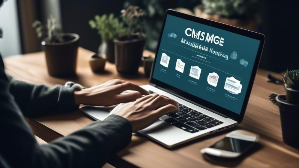 An image that depicts a person using a laptop to manage a website on an affordable CMS hosting platform. The image should convey a sense of ease and effici