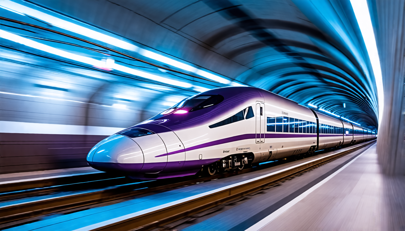 A bullet train speeding through a tunnel connecting Heathrow Airport to Central London, showcasing the convenience and efficiency of the Heathrow Express s