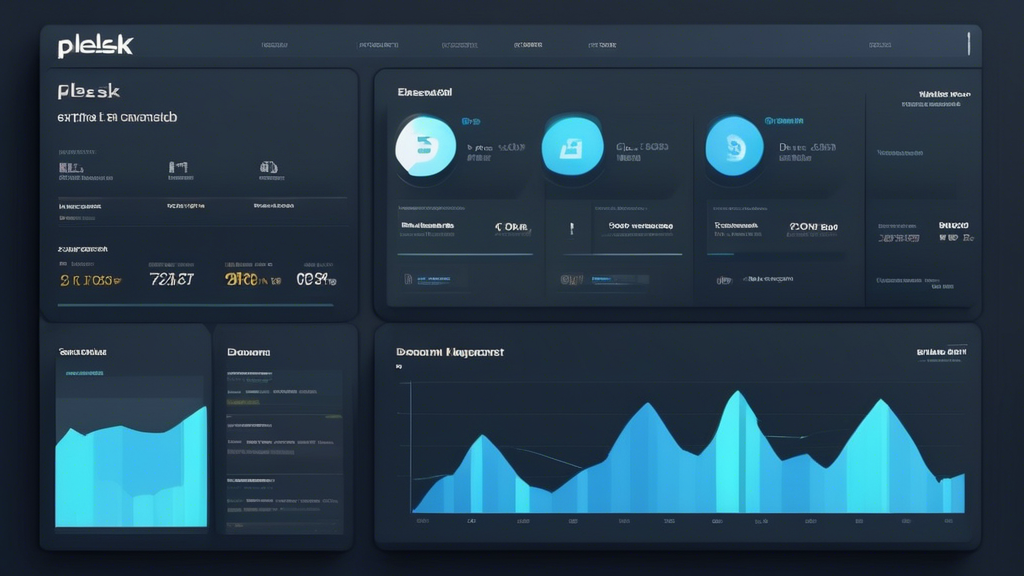 A website management and hosting dashboard for Plesk. It should showcase features such as domain and email management, security settings, and website stati