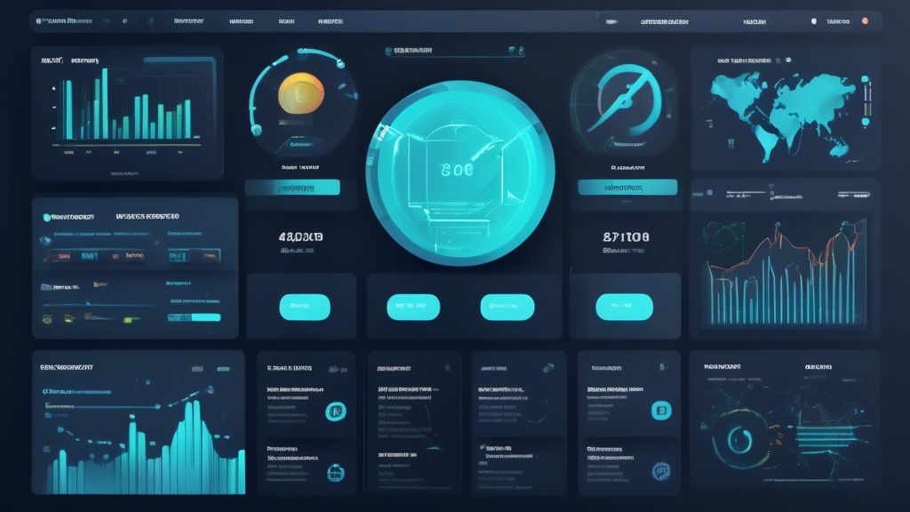 An image of a web hosting dashboard with graphs and statistics, surrounded by coding tools and developer tools