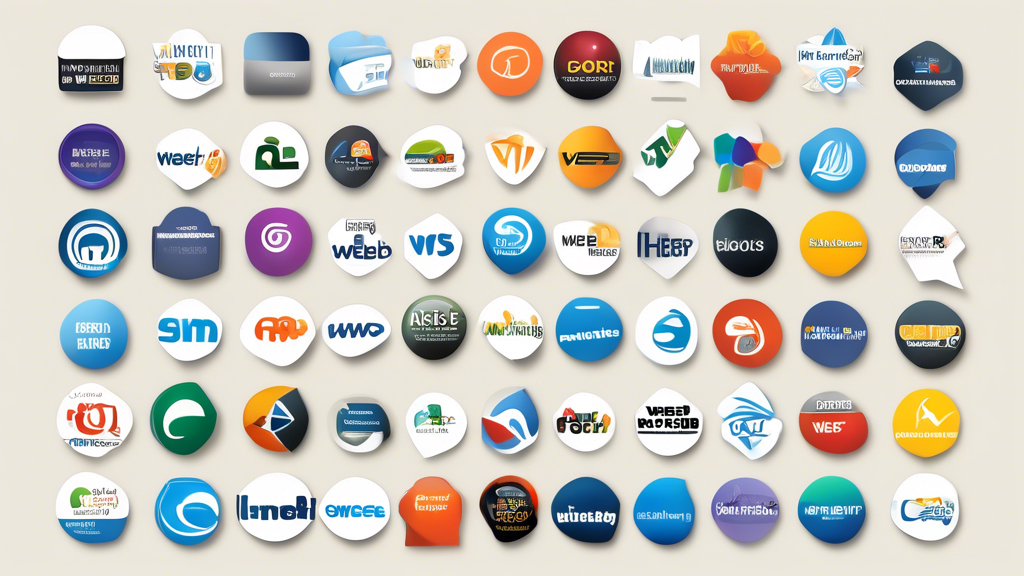 A diverse collage of logos from popular web hosting providers with free website builder tools, arranged in a visually appealing and informative manner. The