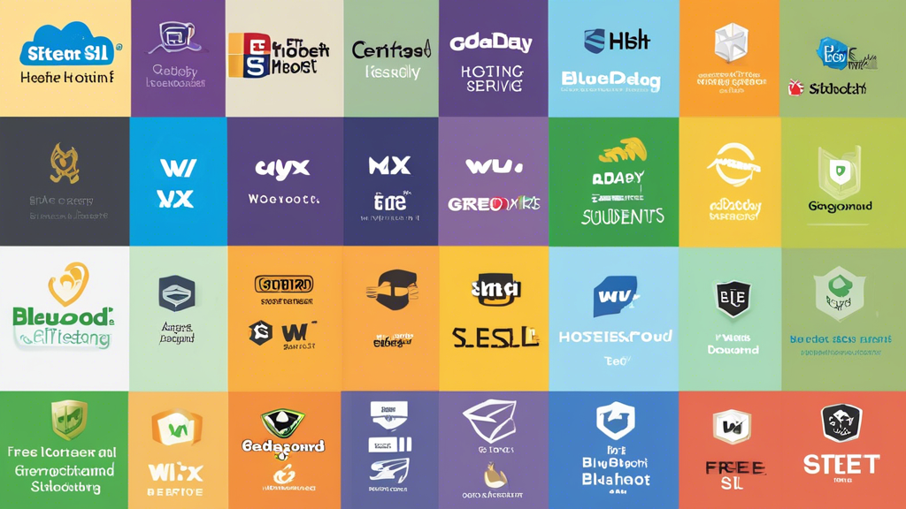 A collage of images showcasing free SSL certificates for top student hosting services, including Hostinger, Bluehost, SiteGround, GoDaddy, and Wix. Include