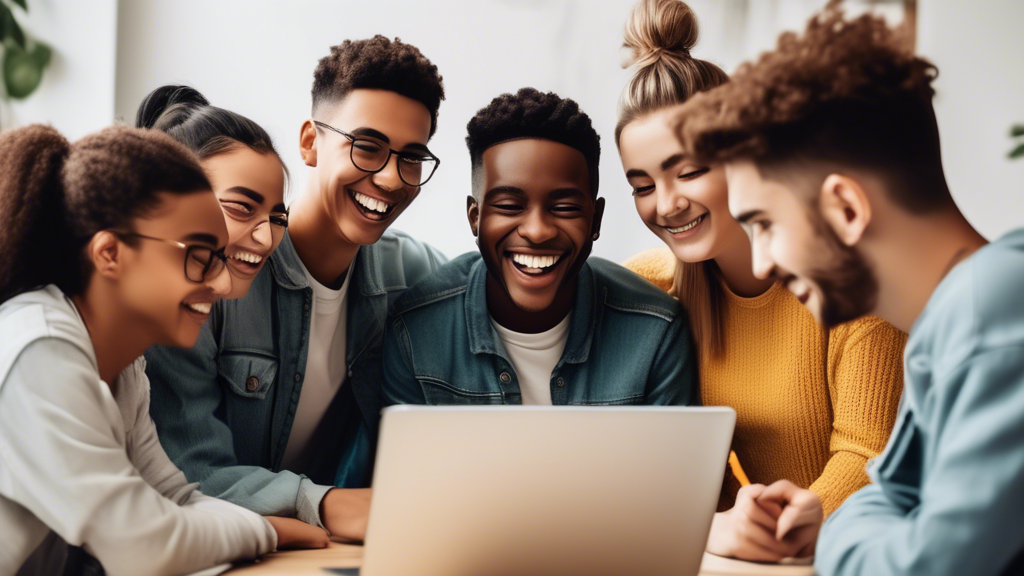 A group of students are gathered around a laptop, smiling and using the website of a student hosting provider that offers free SSL certification.